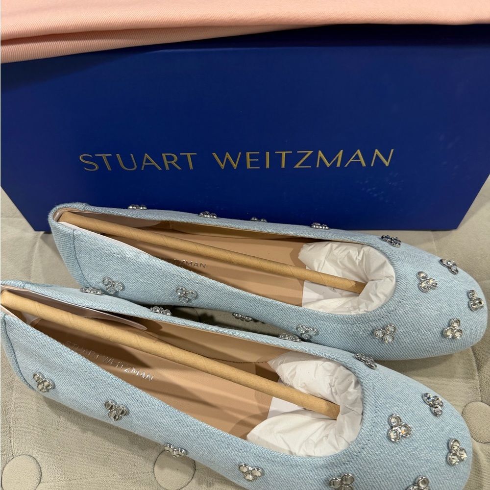 Stuart Weitzman Sky Blue Embellished Loafers
